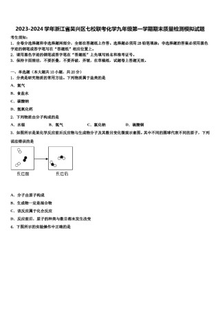 2023-2024学年浙江省吴兴区七校联考化学九年级第一学期期末质量检测模拟试题含解析.doc