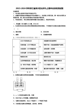 2023-2024学年浙江省吴兴区化学九上期中达标检测试题含解析.doc