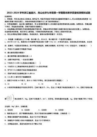 2023-2024学年浙江省嘉兴、舟山化学九年级第一学期期末教学质量检测模拟试题含解析.doc