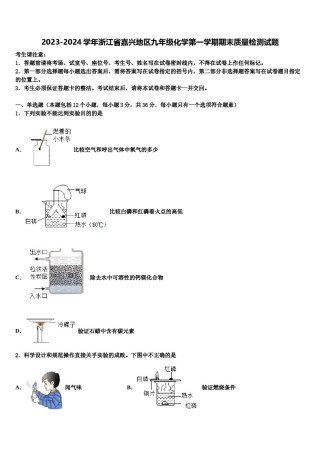 2023-2024学年浙江省嘉兴地区九年级化学第一学期期末质量检测试题含解析.doc
