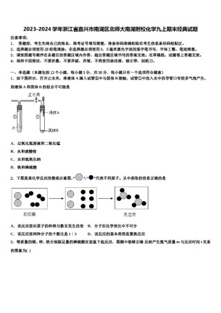 2023-2024学年浙江省嘉兴市南湖区北师大南湖附校化学九上期末经典试题含解析.doc
