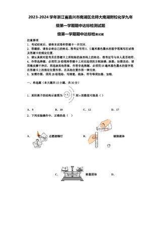 2023-2024学年浙江省嘉兴市南湖区北师大南湖附校化学九年级第一学期期中达标检测试题含解析.doc