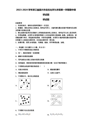 2023-2024学年浙江省嘉兴市名校化学九年级第一学期期中调研试题含解析.doc