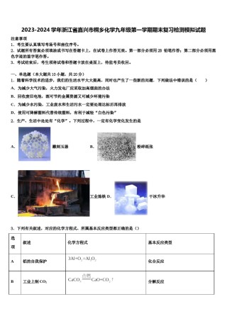 2023-2024学年浙江省嘉兴市桐乡化学九年级第一学期期末复习检测模拟试题含解析.doc