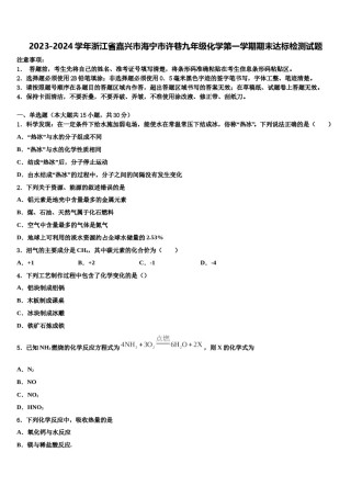 2023-2024学年浙江省嘉兴市海宁市许巷九年级化学第一学期期末达标检测试题含解析.doc