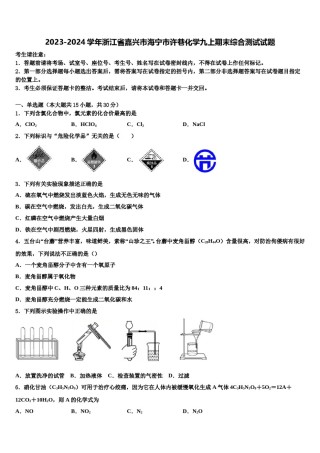 2023-2024学年浙江省嘉兴市海宁市许巷化学九上期末综合测试试题含解析.doc