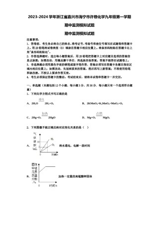 2023-2024学年浙江省嘉兴市海宁市许巷化学九年级第一学期期中监测模拟试题含解析.doc