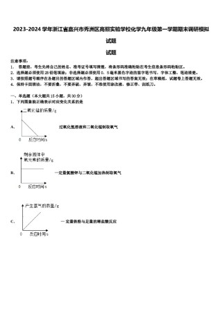 2023-2024学年浙江省嘉兴市秀洲区高照实验学校化学九年级第一学期期末调研模拟试题含解析.doc