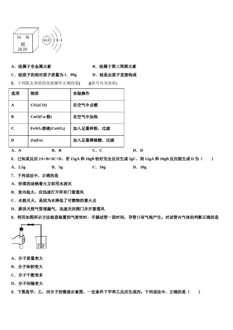 2023-2024学年浙江省奉化市溪口中学化学九年级第一学期期末质量检测模拟试题含解析.doc_第2页
