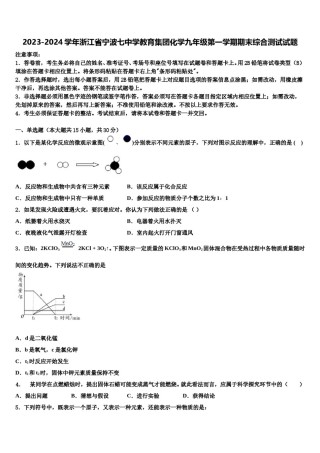 2023-2024学年浙江省宁波七中学教育集团化学九年级第一学期期末综合测试试题含解析.doc