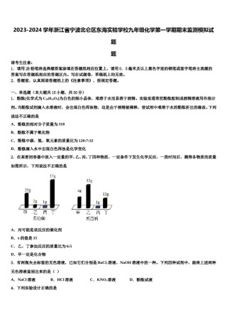 2023-2024学年浙江省宁波北仑区东海实验学校九年级化学第一学期期末监测模拟试题含解析.doc