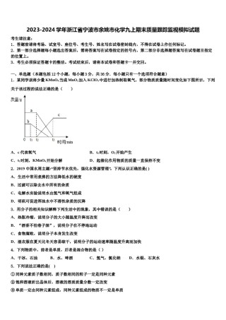 2023-2024学年浙江省宁波市余姚市化学九上期末质量跟踪监视模拟试题含解析.doc