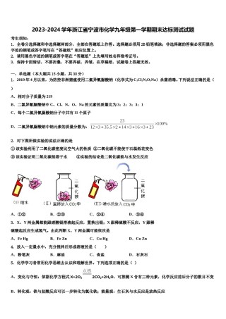 2023-2024学年浙江省宁波市化学九年级第一学期期末达标测试试题含解析.doc