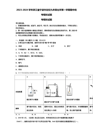 2023-2024学年浙江省宁波市名校九年级化学第一学期期中统考模拟试题含解析.doc