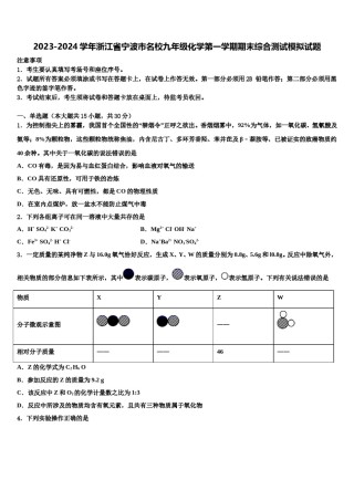 2023-2024学年浙江省宁波市名校九年级化学第一学期期末综合测试模拟试题含解析.doc