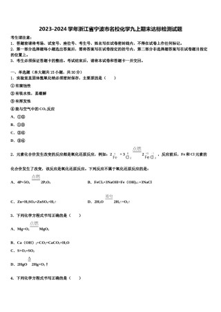 2023-2024学年浙江省宁波市名校化学九上期末达标检测试题含解析.doc