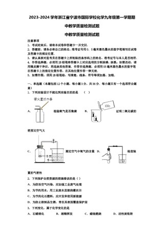 2023-2024学年浙江省宁波市国际学校化学九年级第一学期期中教学质量检测试题含解析.doc