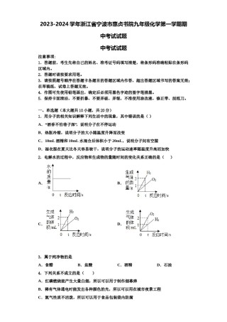 2023-2024学年浙江省宁波市惠贞书院九年级化学第一学期期中考试试题含解析.doc