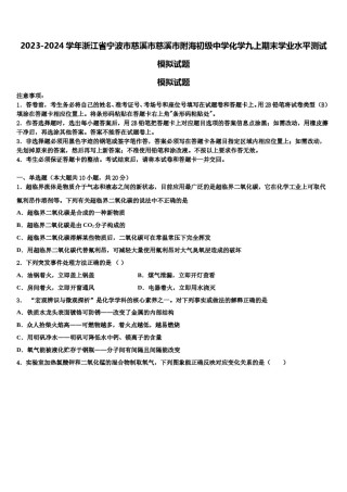 2023-2024学年浙江省宁波市慈溪市慈溪市附海初级中学化学九上期末学业水平测试模拟试题含解析.doc