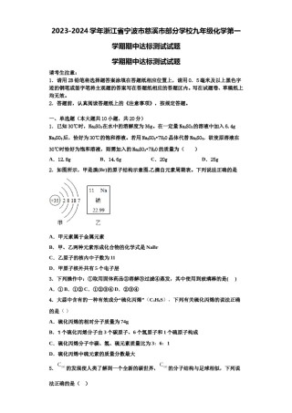 2023-2024学年浙江省宁波市慈溪市部分学校九年级化学第一学期期中达标测试试题含解析.doc