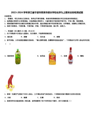 2023-2024学年浙江省宁波市慈溪市部分学校化学九上期末达标检测试题含解析.doc