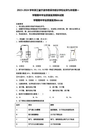 2023-2024学年浙江省宁波市慈溪市部分学校化学九年级第一学期期中学业质量监测模拟试题含解析.doc