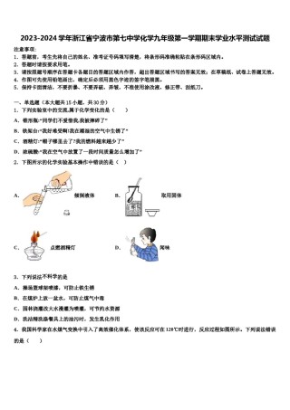 2023-2024学年浙江省宁波市第七中学化学九年级第一学期期末学业水平测试试题含解析.doc