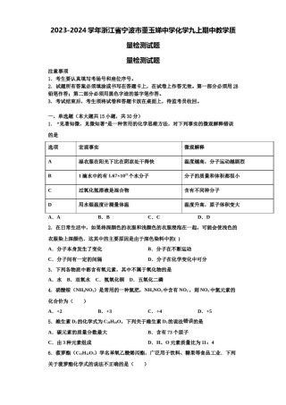 2023-2024学年浙江省宁波市董玉娣中学化学九上期中教学质量检测试题含解析.doc
