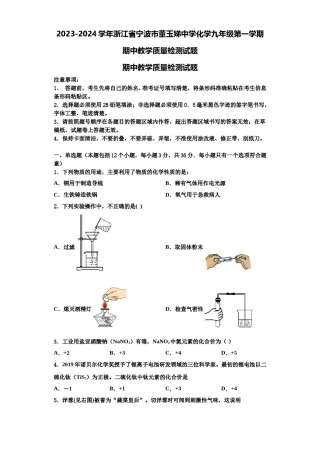 2023-2024学年浙江省宁波市董玉娣中学化学九年级第一学期期中教学质量检测试题含解析.doc