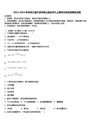 2023-2024学年浙江省宁波市象山县化学九上期末达标检测模拟试题含解析.doc