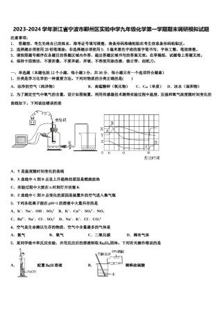2023-2024学年浙江省宁波市鄞州区实验中学九年级化学第一学期期末调研模拟试题含解析.doc