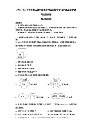 2023-2024学年浙江省宁波市鄞州区实验中学化学九上期中复习检测试题含解析.doc