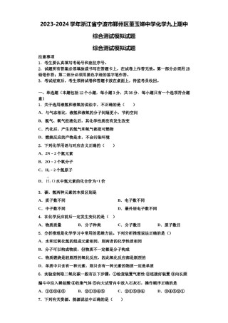 2023-2024学年浙江省宁波市鄞州区董玉娣中学化学九上期中综合测试模拟试题含解析.doc