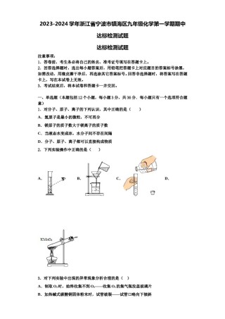 2023-2024学年浙江省宁波市镇海区九年级化学第一学期期中达标检测试题含解析.doc