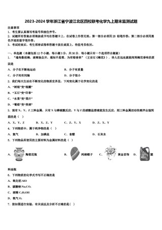 2023-2024学年浙江省宁波江北区四校联考化学九上期末监测试题含解析.doc