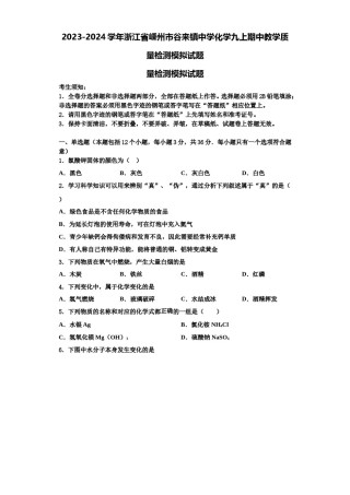2023-2024学年浙江省嵊州市谷来镇中学化学九上期中教学质量检测模拟试题含解析.doc