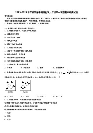 2023-2024学年浙江省平阳县化学九年级第一学期期末经典试题含解析.doc