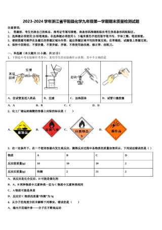 2023-2024学年浙江省平阳县化学九年级第一学期期末质量检测试题含解析.doc