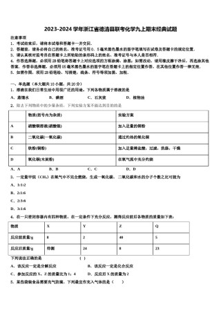 2023-2024学年浙江省德清县联考化学九上期末经典试题含解析.doc