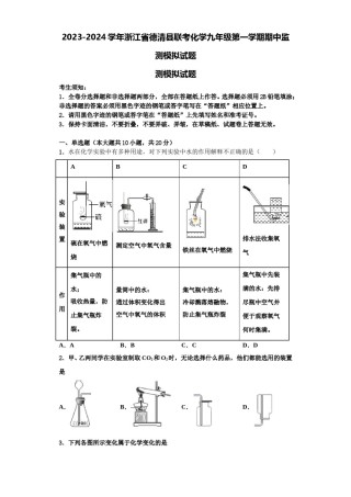 2023-2024学年浙江省德清县联考化学九年级第一学期期中监测模拟试题含解析.doc