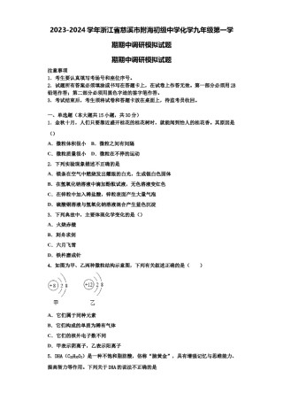2023-2024学年浙江省慈溪市附海初级中学化学九年级第一学期期中调研模拟试题含解析.doc