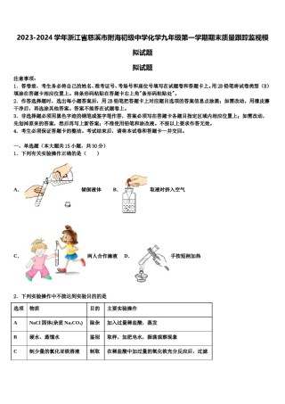 2023-2024学年浙江省慈溪市附海初级中学化学九年级第一学期期末质量跟踪监视模拟试题含解析.doc