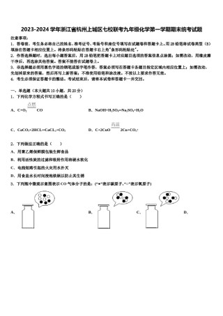 2023-2024学年浙江省杭州上城区七校联考九年级化学第一学期期末统考试题含解析.doc