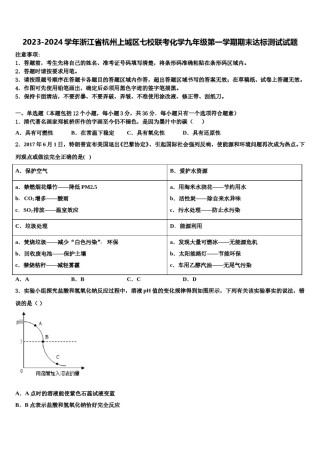 2023-2024学年浙江省杭州上城区七校联考化学九年级第一学期期末达标测试试题含解析.doc