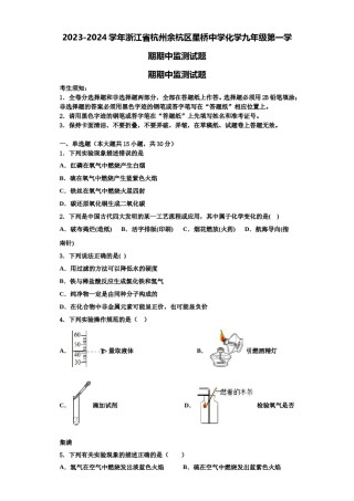 2023-2024学年浙江省杭州余杭区星桥中学化学九年级第一学期期中监测试题含解析.doc
