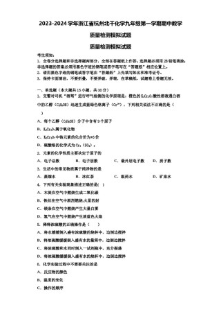 2023-2024学年浙江省杭州北干化学九年级第一学期期中教学质量检测模拟试题含解析.doc