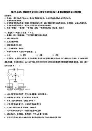 2023-2024学年浙江省杭州大江东各学校化学九上期末教学质量检测试题含解析.doc