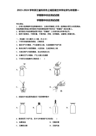 2023-2024学年浙江省杭州市上城区建兰中学化学九年级第一学期期中综合测试试题含解析.doc