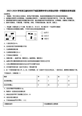 2023-2024学年浙江省杭州市下城区朝晖中学九年级化学第一学期期末统考试题含解析.doc
