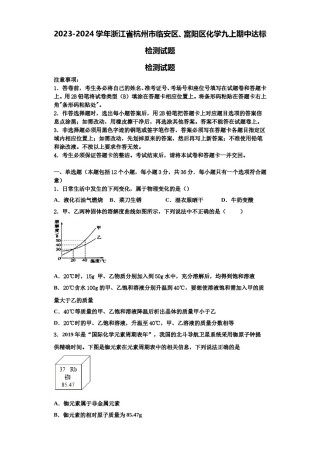 2023-2024学年浙江省杭州市临安区、富阳区化学九上期中达标检测试题含解析.doc